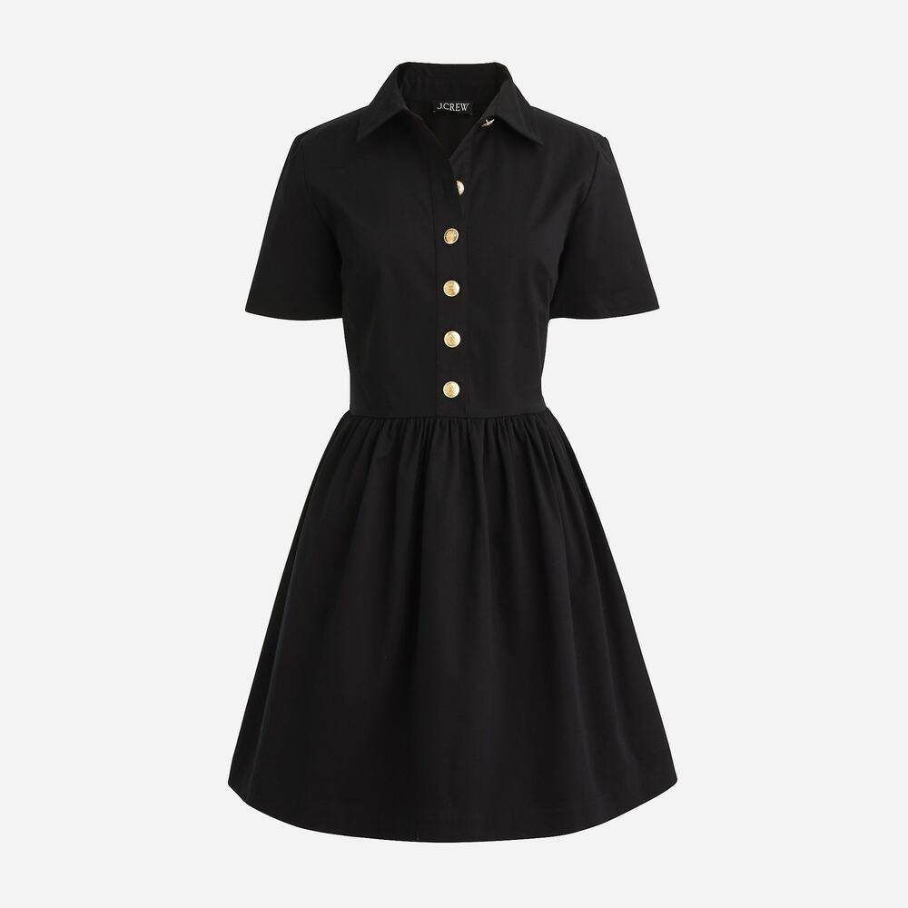 J.Crew Old Money Minimalist Shirt Dress Chino Cotton Black Gold Buttons NWT 4